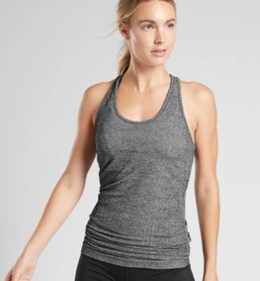 Athleta Speedlight Seamless Tank XS Heathered Grey Racerback Side Ruched